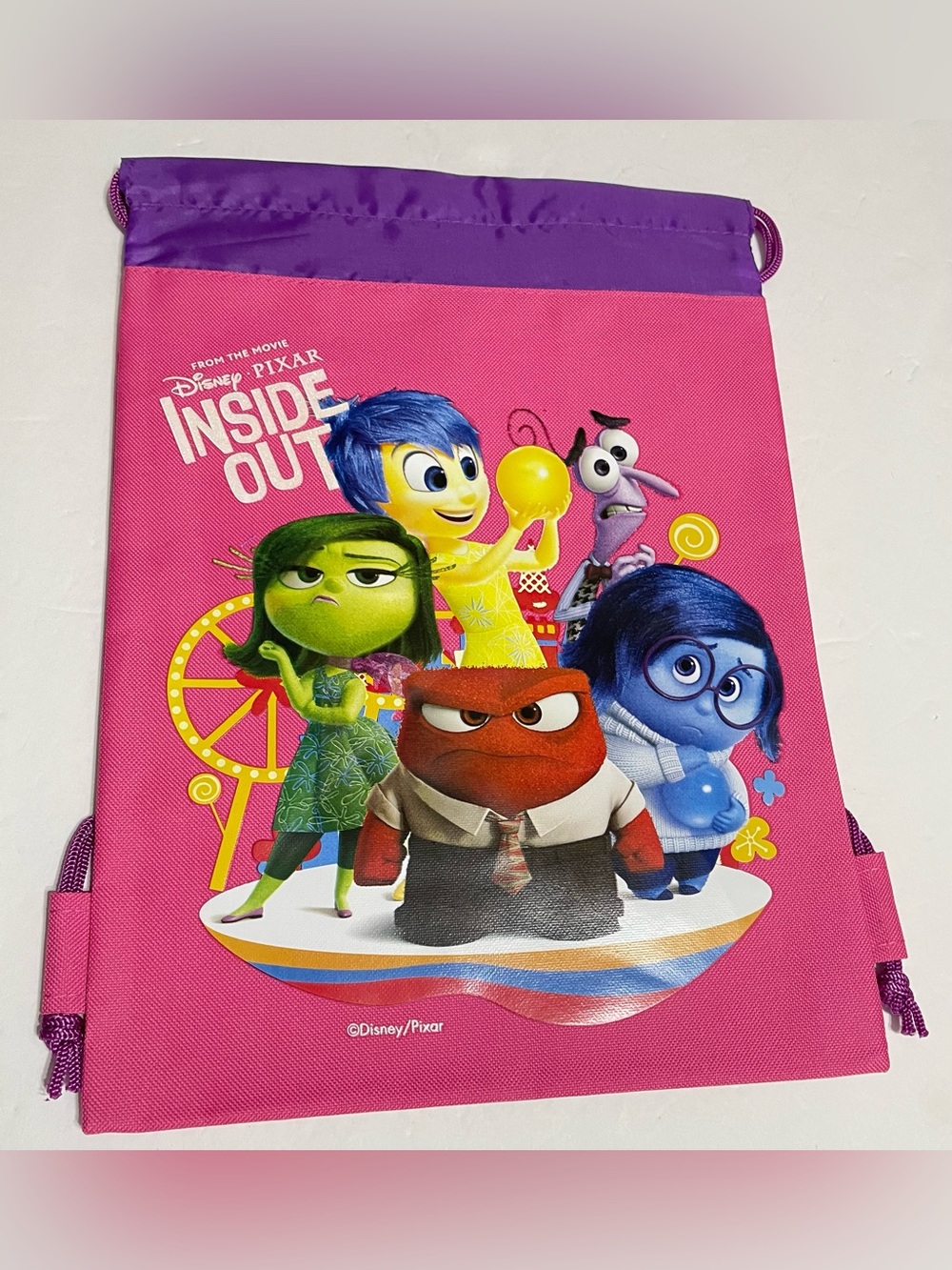 Disney Pixar Inside Out pink Drawstring Backpack Bag,New with tag!